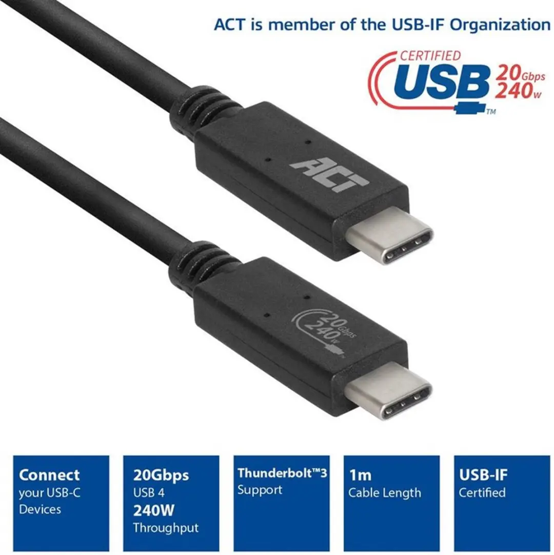 ACT AC7431 USB4 Kabel 20Gbps 240W - 1m - Zwart