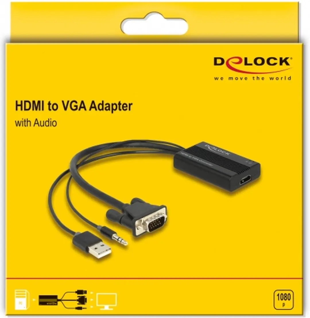 Delock HDMI naar VGA Adapter met Audio 25cm - Zwart