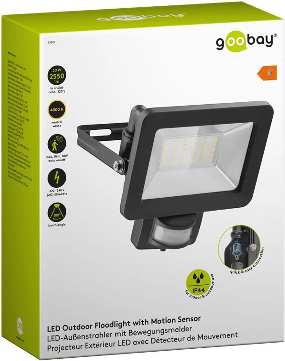Goobay LED-schijnwerper 30W - Bewegingsensor - Zwart