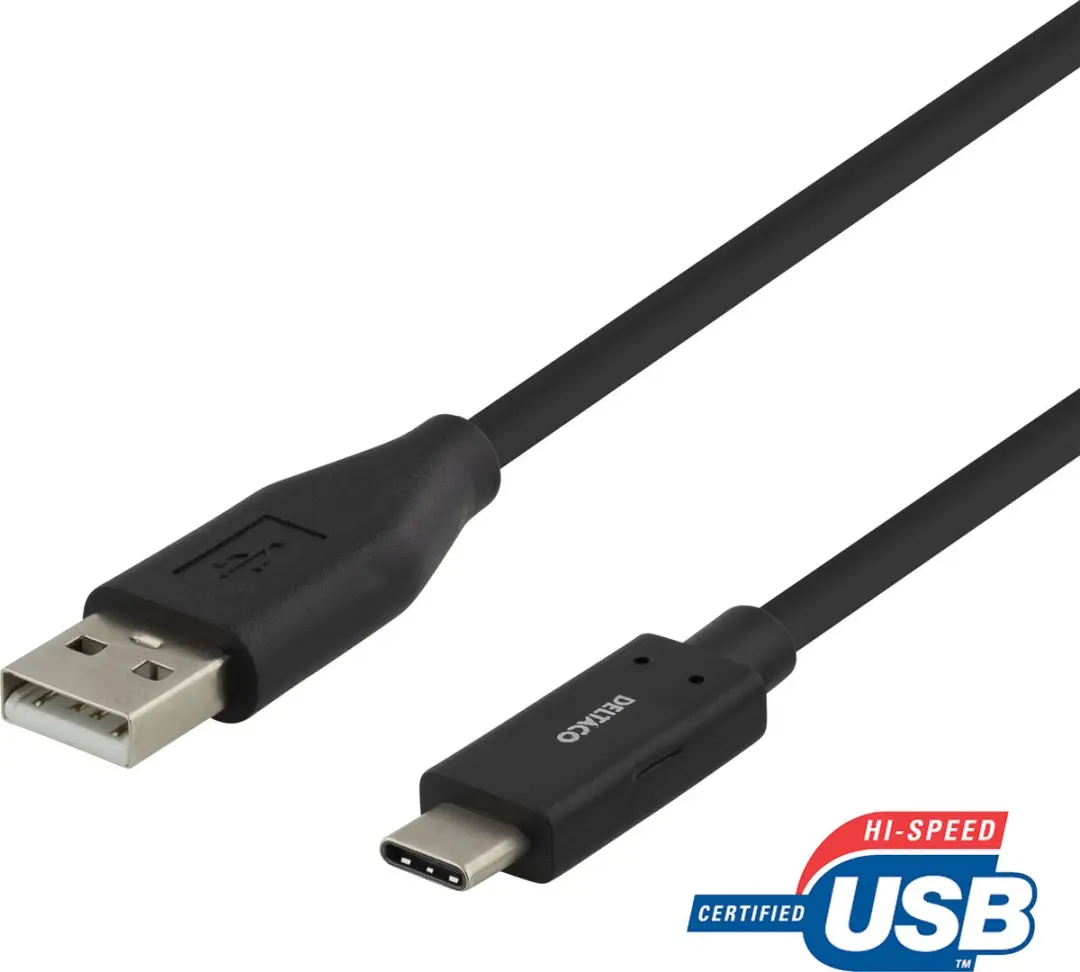 Deltaco USBC-1006M USB-C naar USB-A Kabel 3A 2m - Zwart