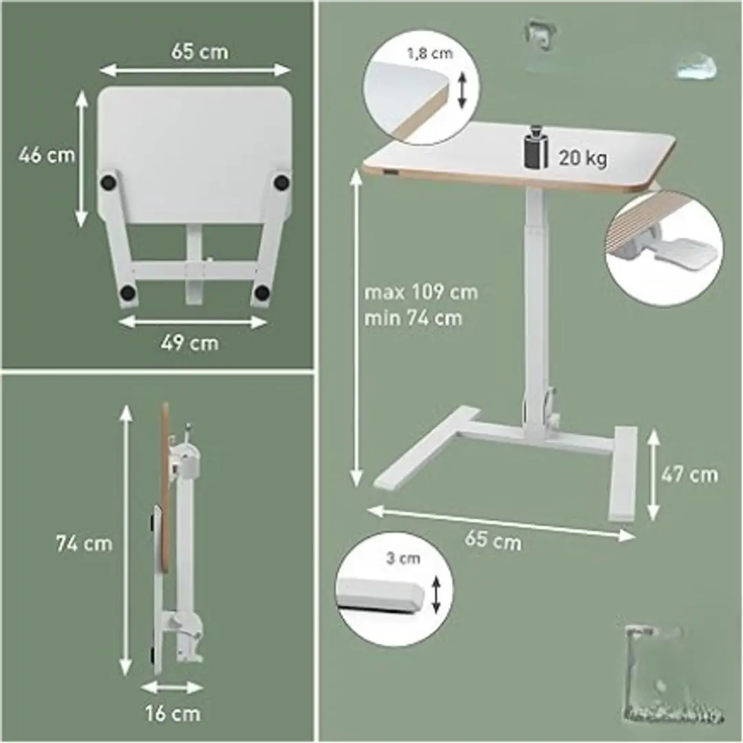 Leitz Ergo Opvouwbaar Zit-Sta Bureau WOMWW - 65x48cm Wit