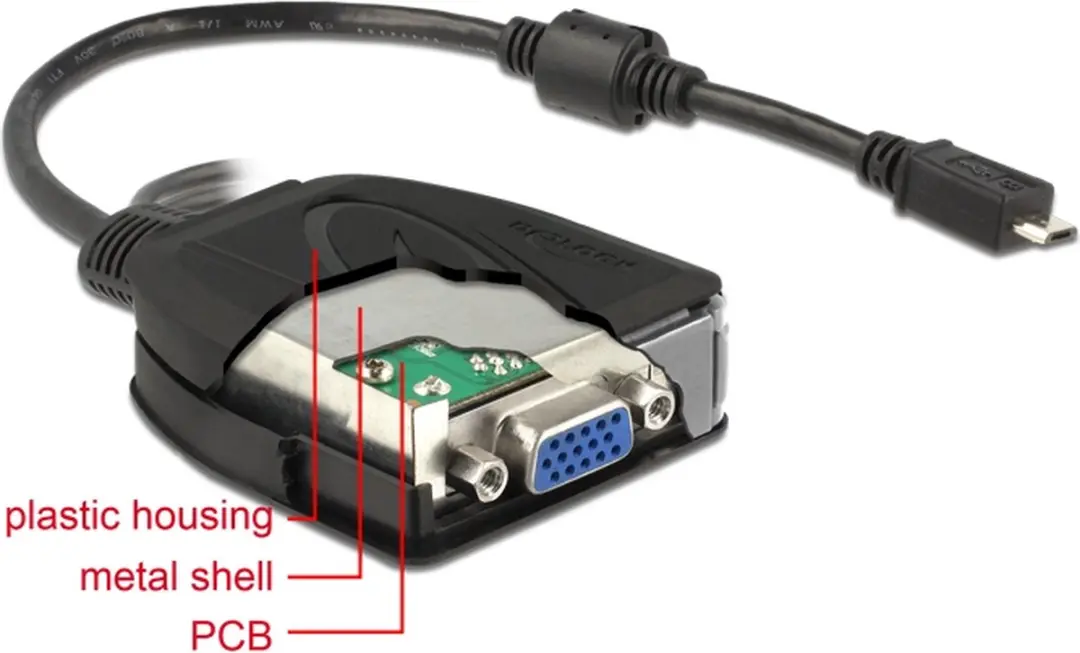 Delock USB Micro naar VGA MHL Adapter 5-pins - 0,20m - Zwart