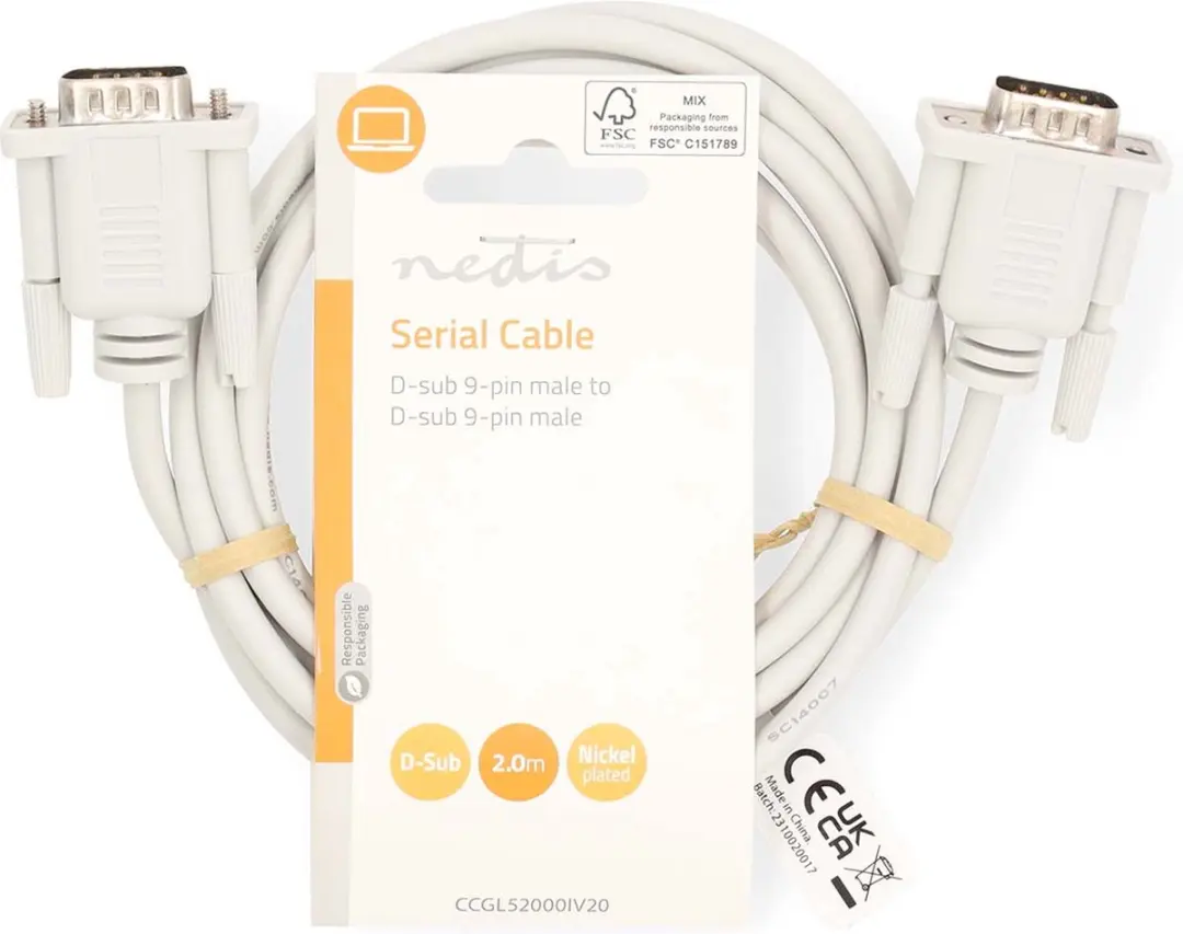 Nedis CCGL52000IV20 Seriële Kabel D-SUB 9 M/M - 2m - Ivoor