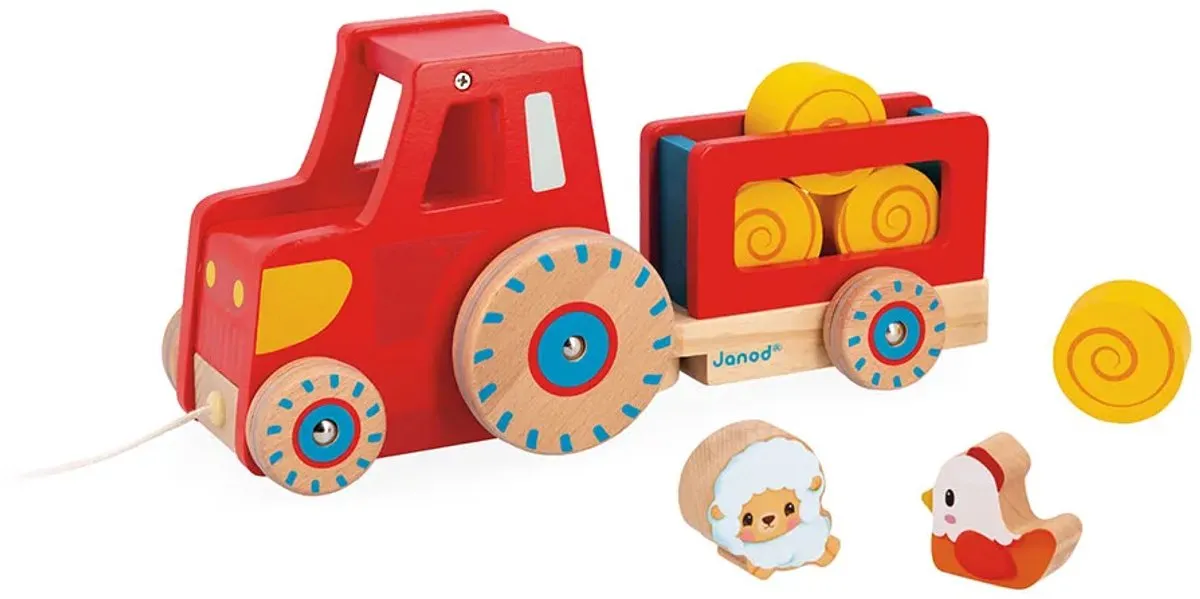 Janod Houten Trekfiguur Tractor Multikleur