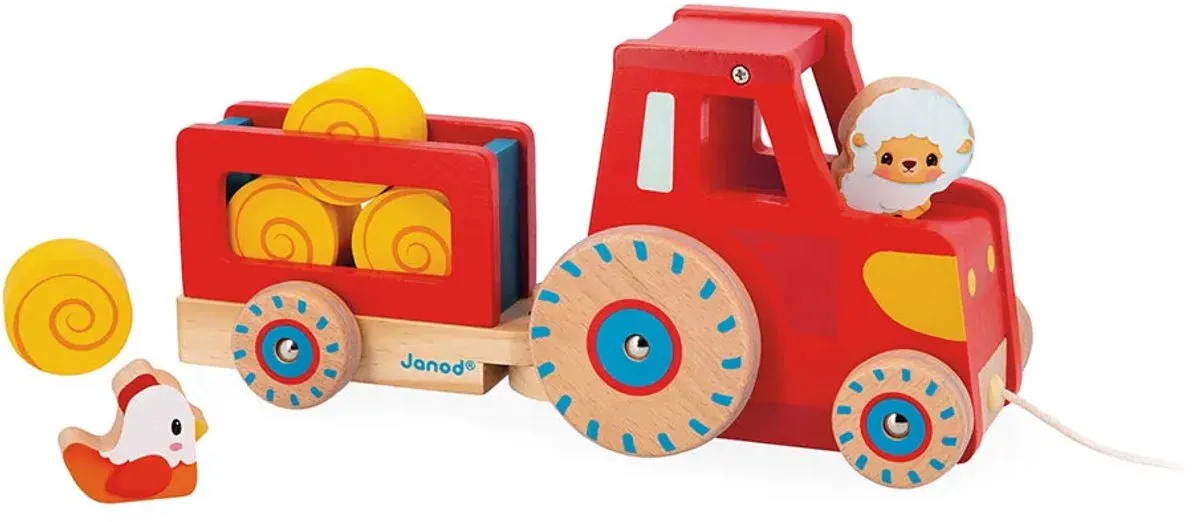 Janod Houten Trekfiguur Tractor Multikleur