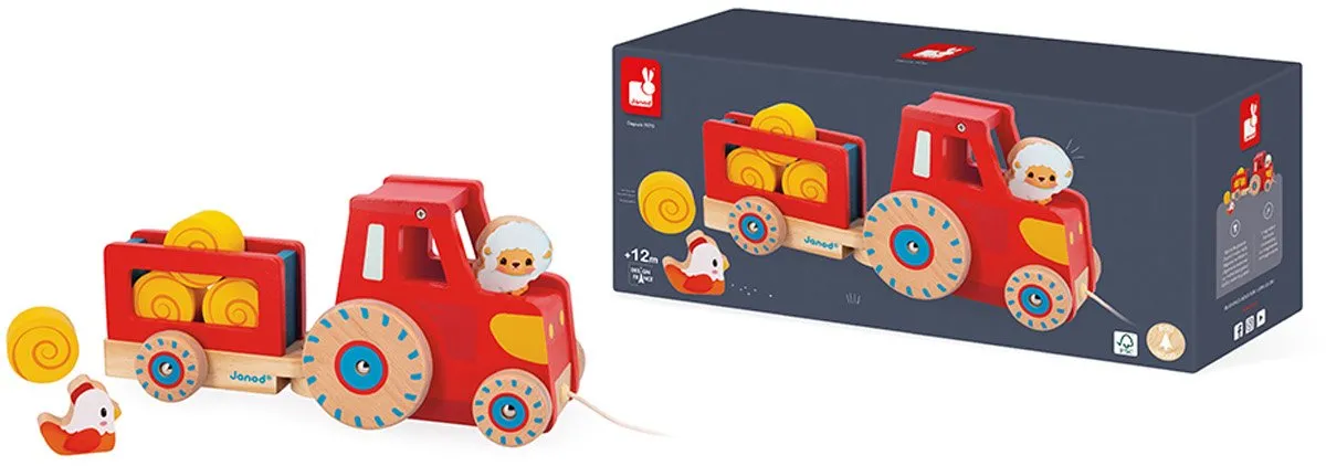 Janod Houten Trekfiguur Tractor Multikleur - afbeelding 6 van 6