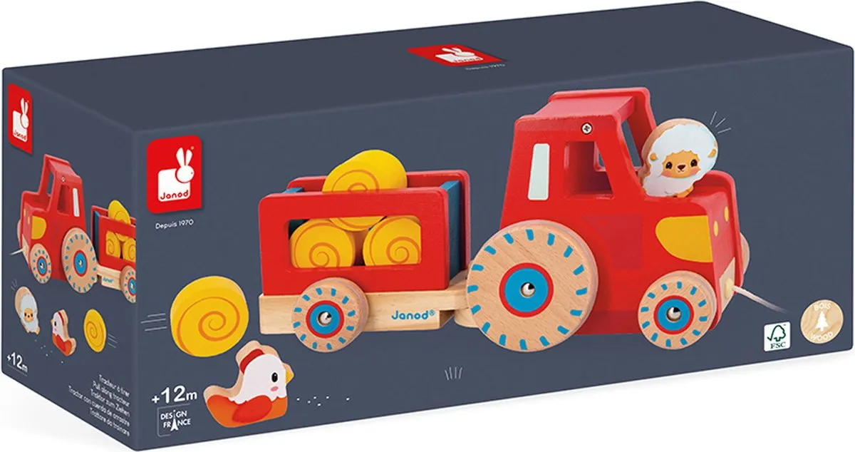 Janod Houten Trekfiguur Tractor Multikleur