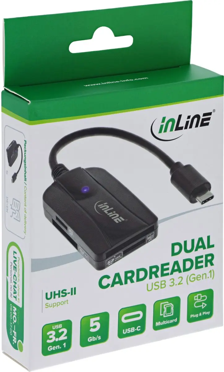InLine Kaartlezer USB-C SD/microSD - Black