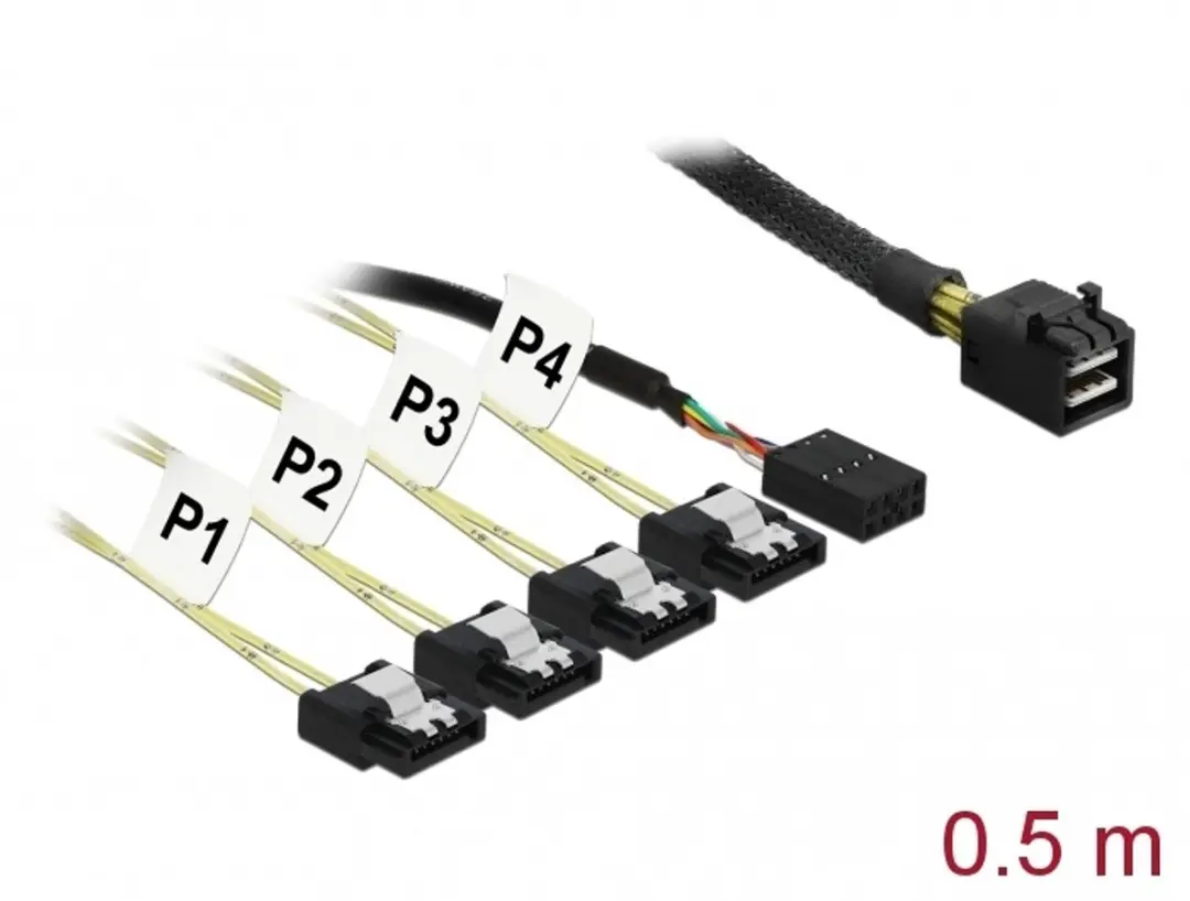 Delock Mini SAS HD SFF-8643 naar 4x SATA Reverse 0.5m