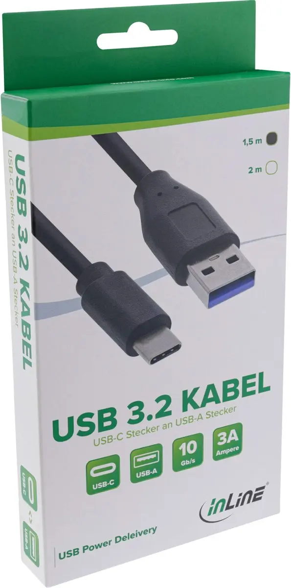 InLine USB-C naar USB-A Kabel 3.2 Gen.1x2 1,5m - Zwart
