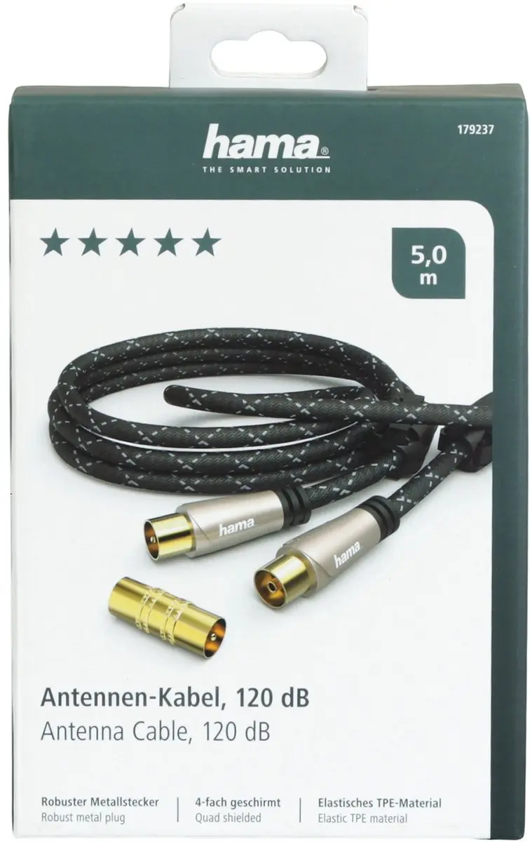 Hama 120dB Coaxkabel 5m - 8K/4K HD TV - Zwart/Bruin