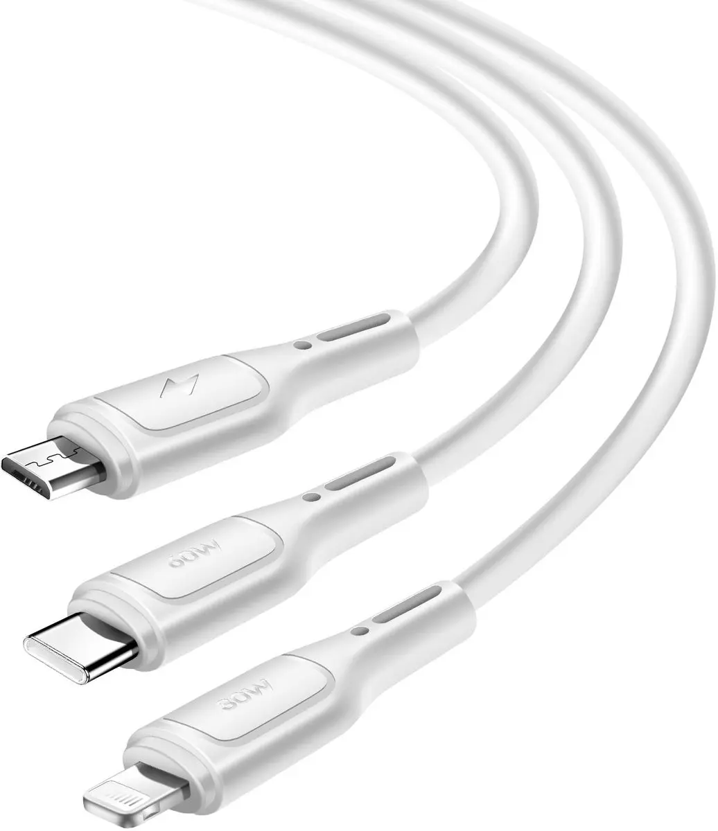 WiWu 3-in-1 Kabel Micro/USB-C/Lightning 60W - 1m Wit