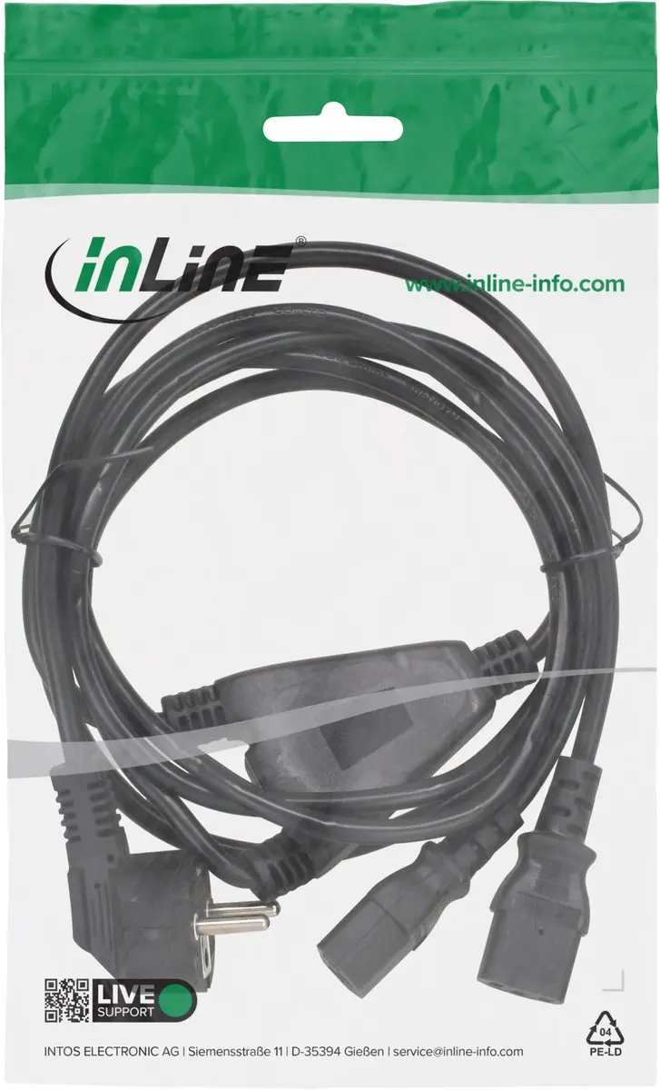 InLine Y-stroomkabel C13 - 5m (2x 3m + 2x 2m) - 3x1,00mm² - Zwart