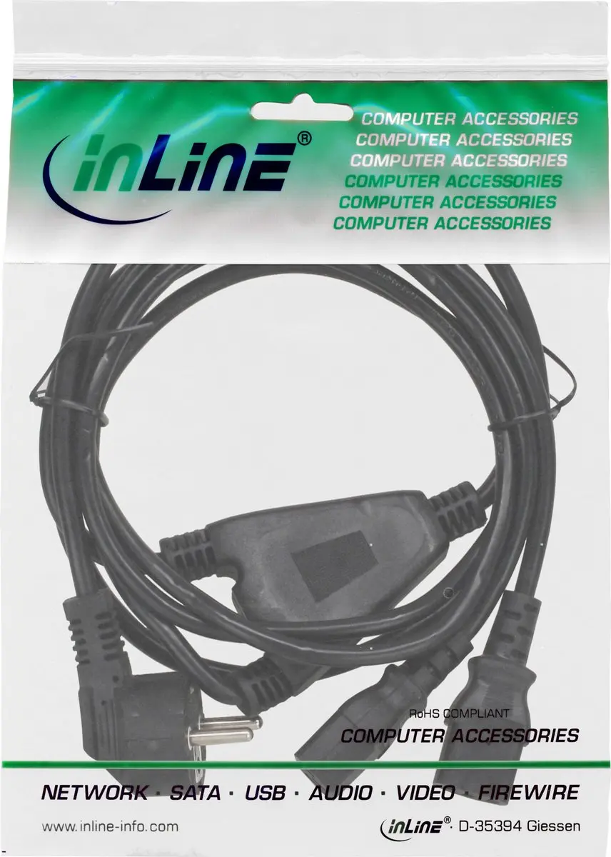 InLine Y-stroomkabel C13 - 5m (2x 3m + 2x 2m) - 3x1,00mm² - Zwart