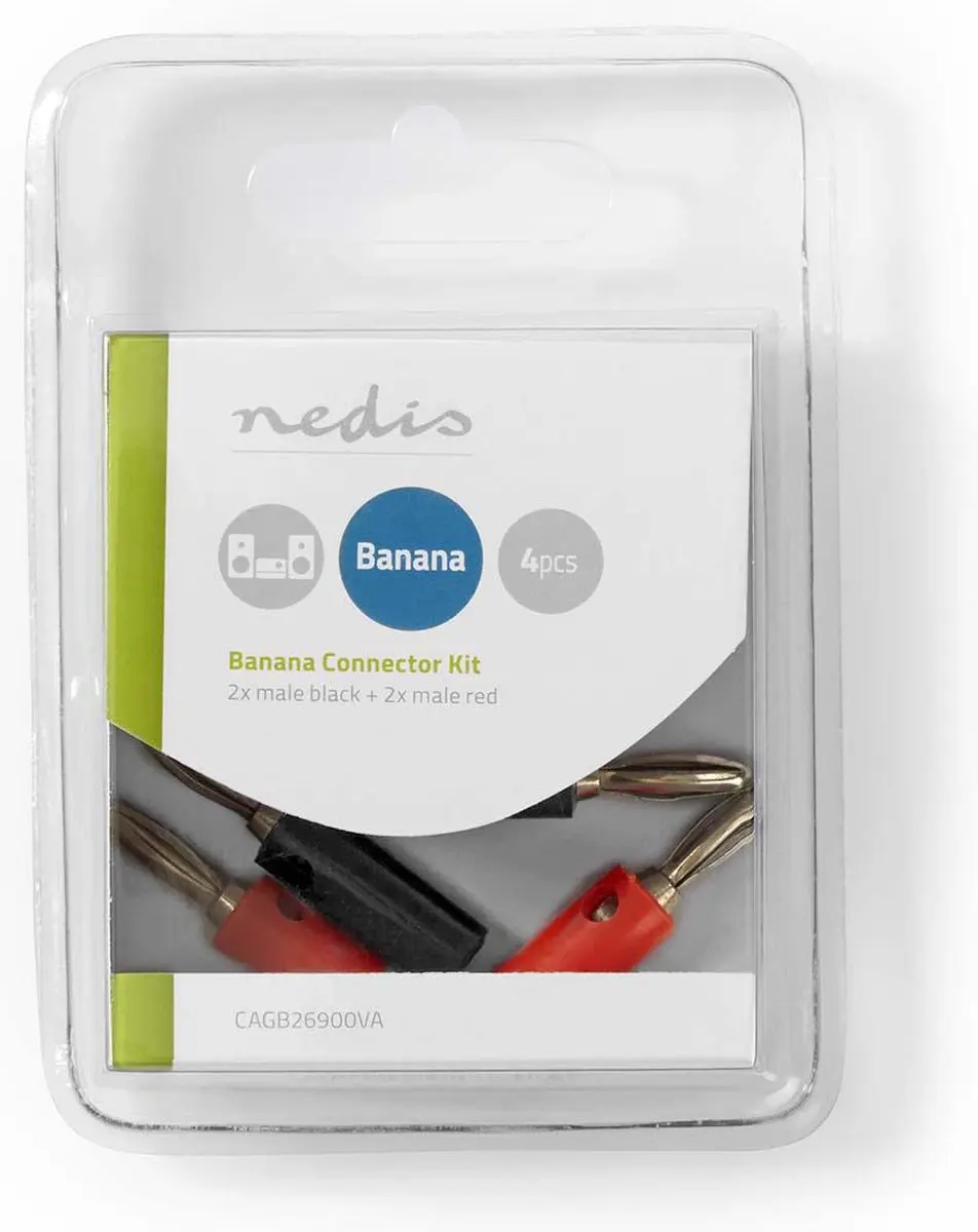 Nedis Banaanstekker Recht Vernikkeld 4 Stuks - Rood/Zwart