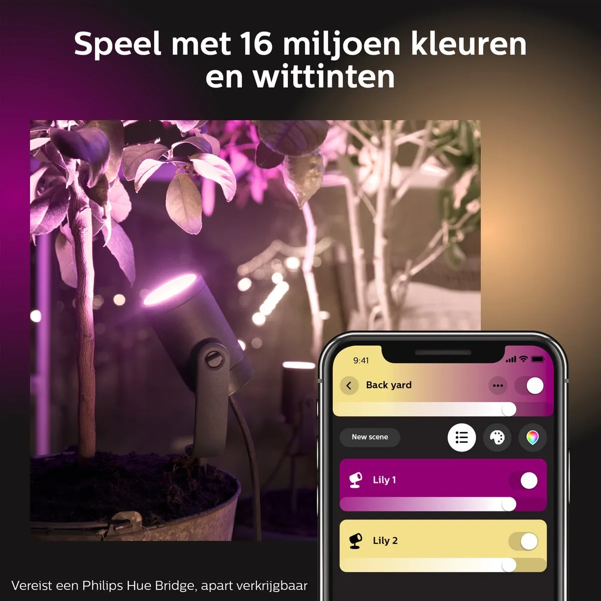 Philips Hue Lily Tuinspot - 1-spot Multicolor - Zwart