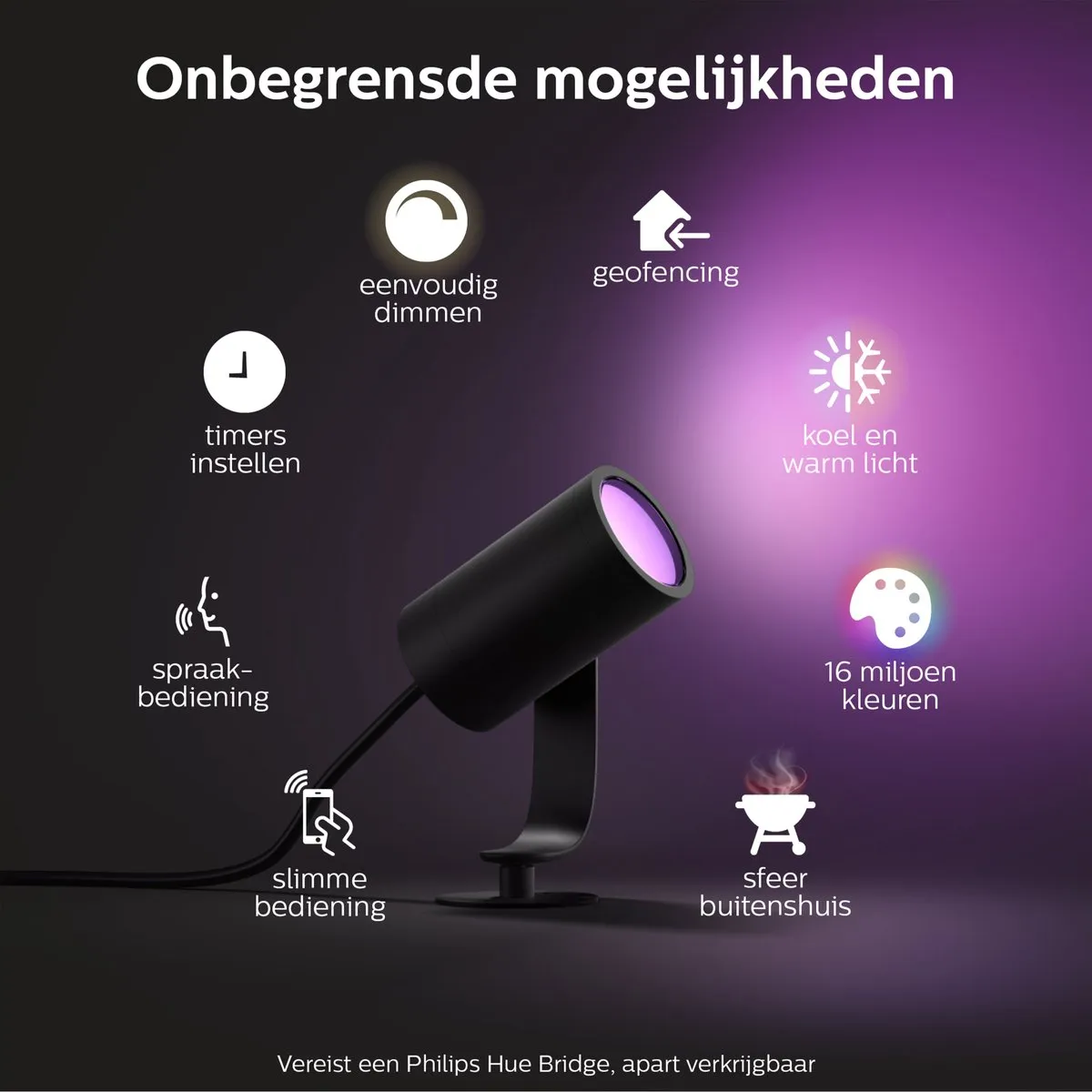 Philips Hue Lily Tuinspot - 1-spot Multicolor - Zwart