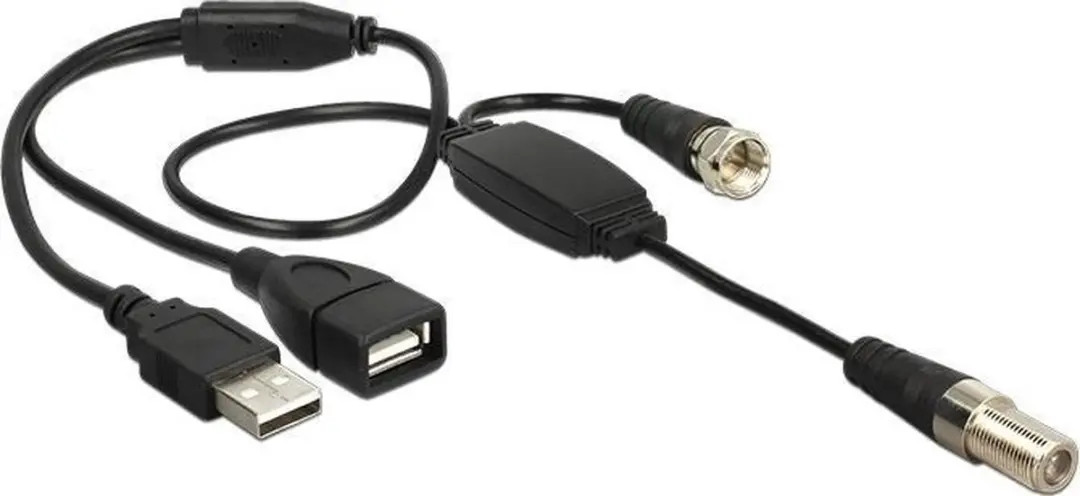 Delock Antennekabel F Jack naar F Plug 22cm - 5V via USB - Zwart