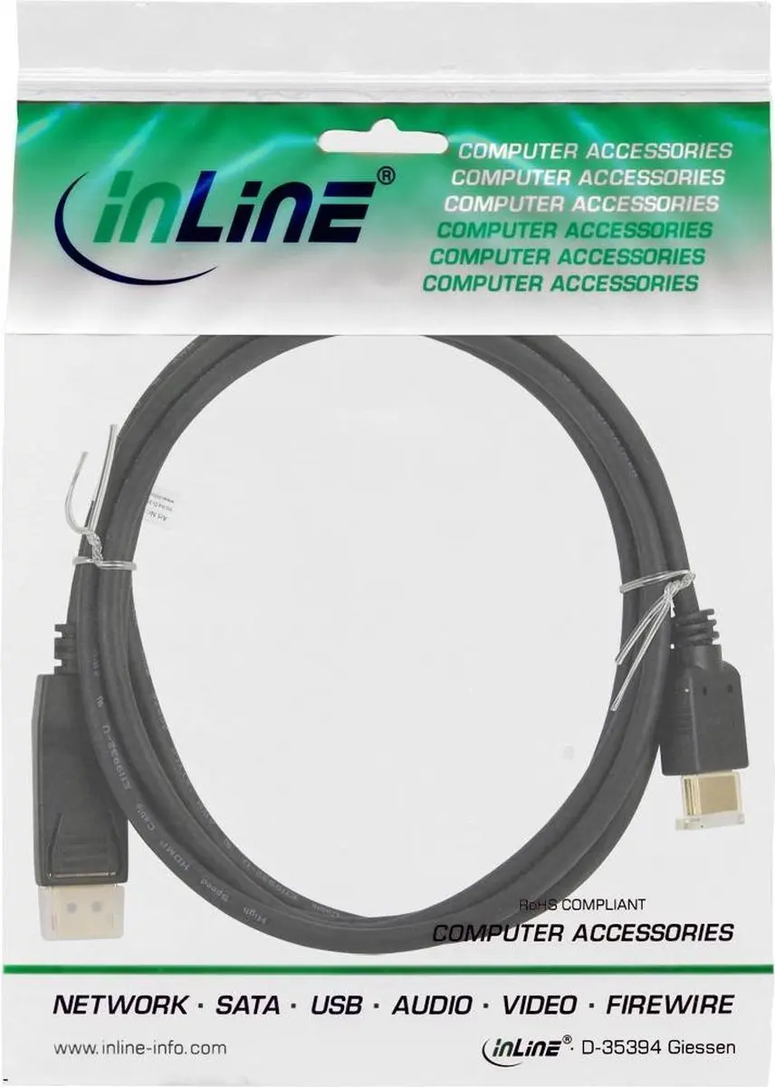 InLine DisplayPort naar HDMI Kabel 1.1/1.3 - 0,3m - Zwart
