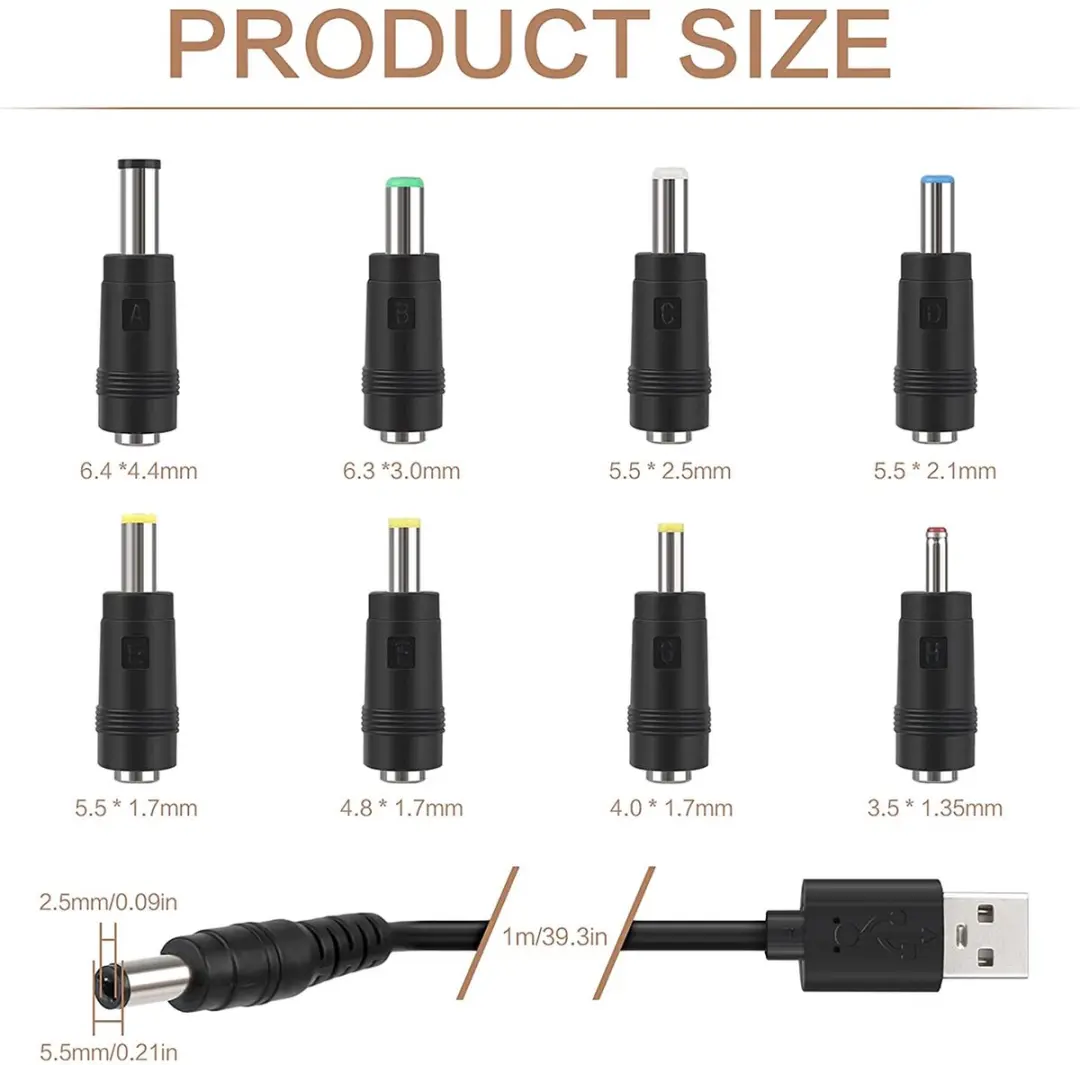 NÖRDIC USB2-107 USB naar DC Voedingskabel - 11 Connectoren - 1m