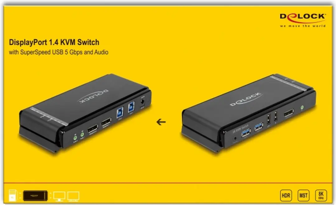 Delock DisplayPort 1.4 KVM Switch 8K 60Hz - USB 5Gbps - Zwart