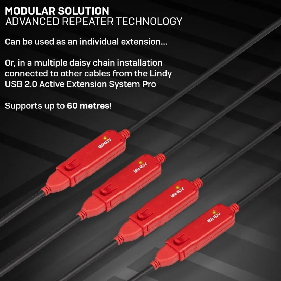 Lindy USB 2.0 Aktieve Verlenging Pro 8m - Zwart