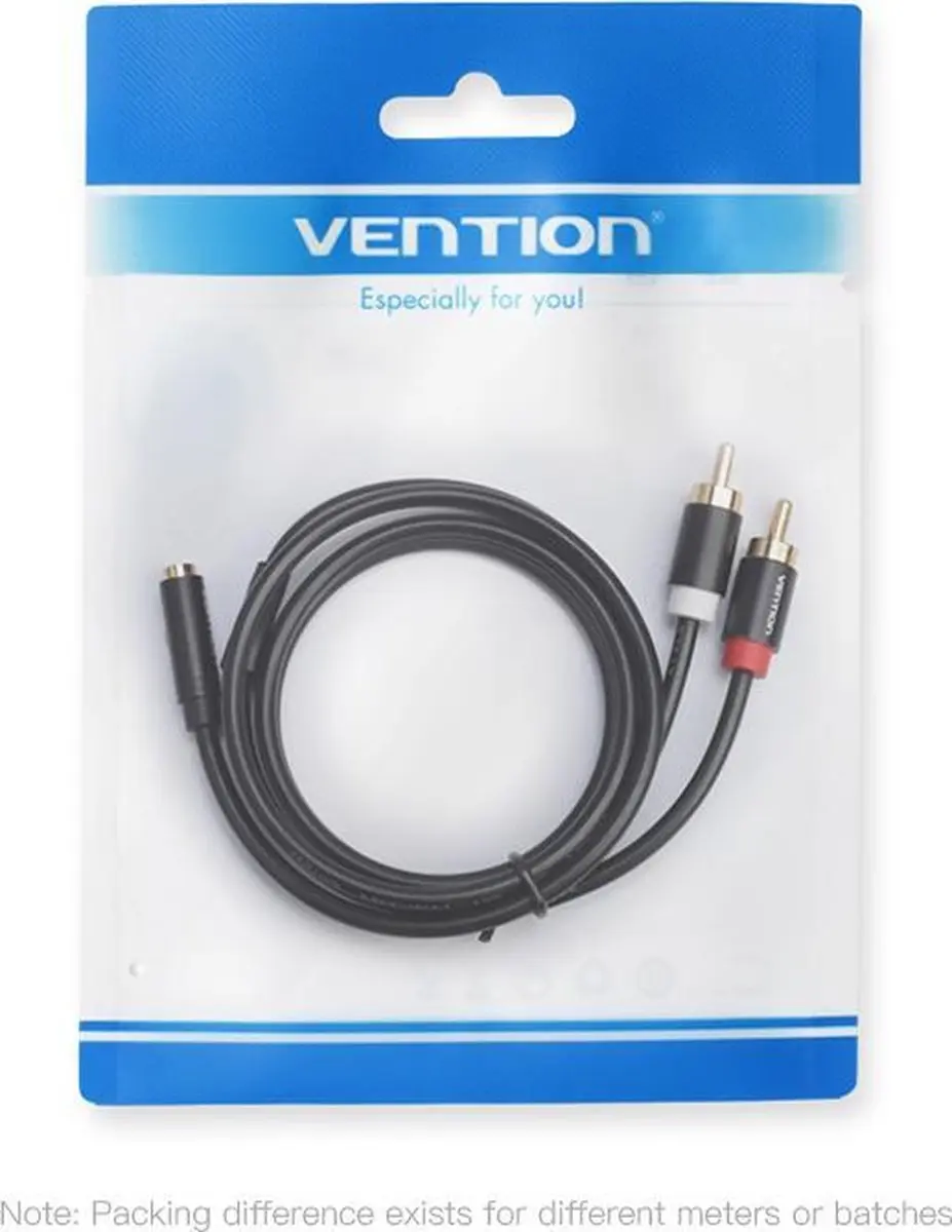 Vention 3.5mm Jack naar 2x RCA Tulp Audiokabel 1.5m - Zwart