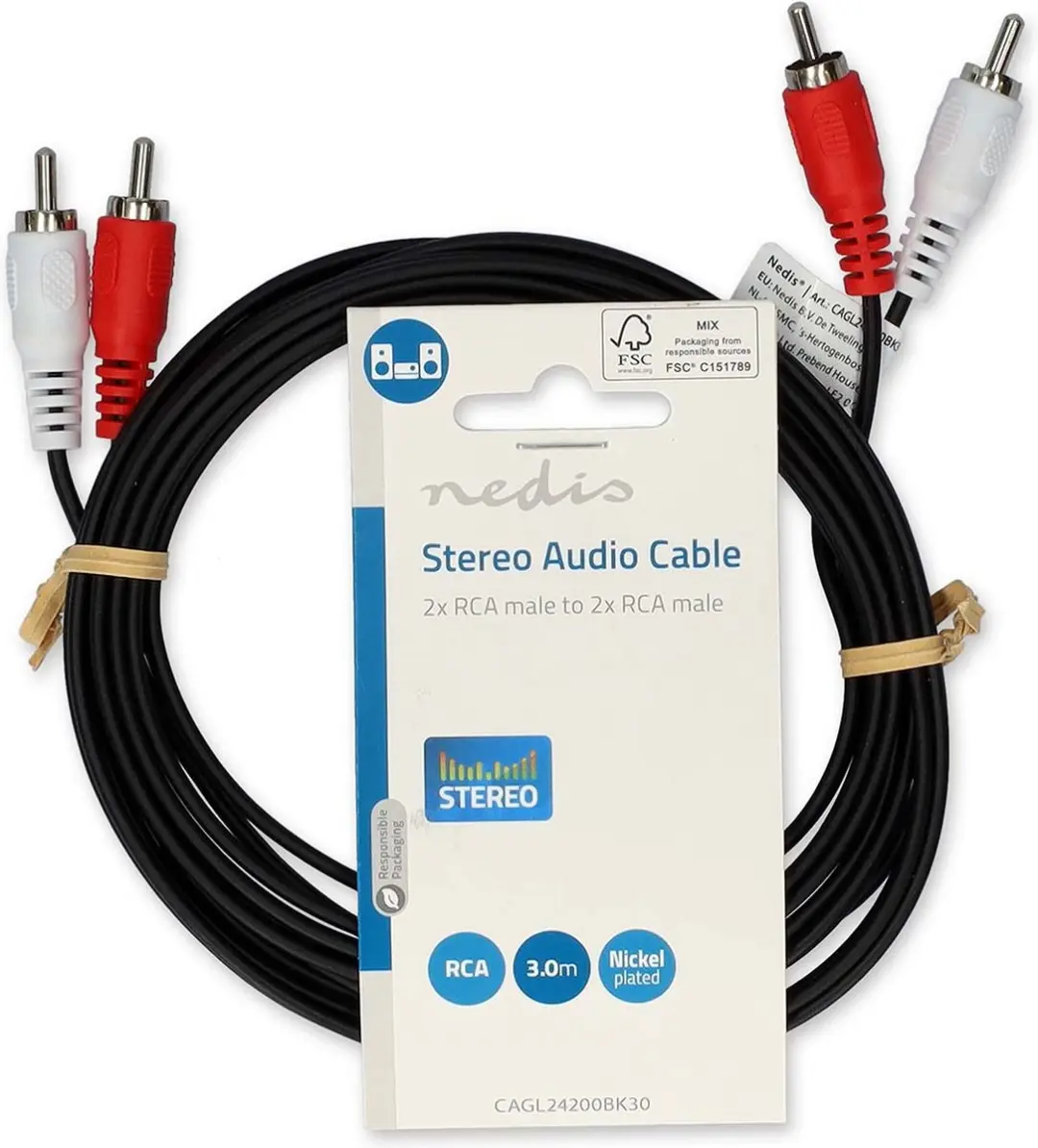 Nedis Stereo-Audiokabel RCA Male - 3m - Zwart