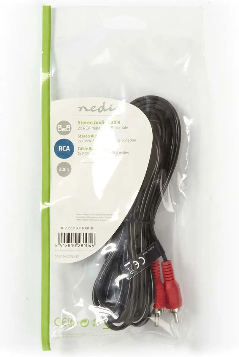 Nedis Stereo-Audiokabel RCA Male - 3m - Zwart