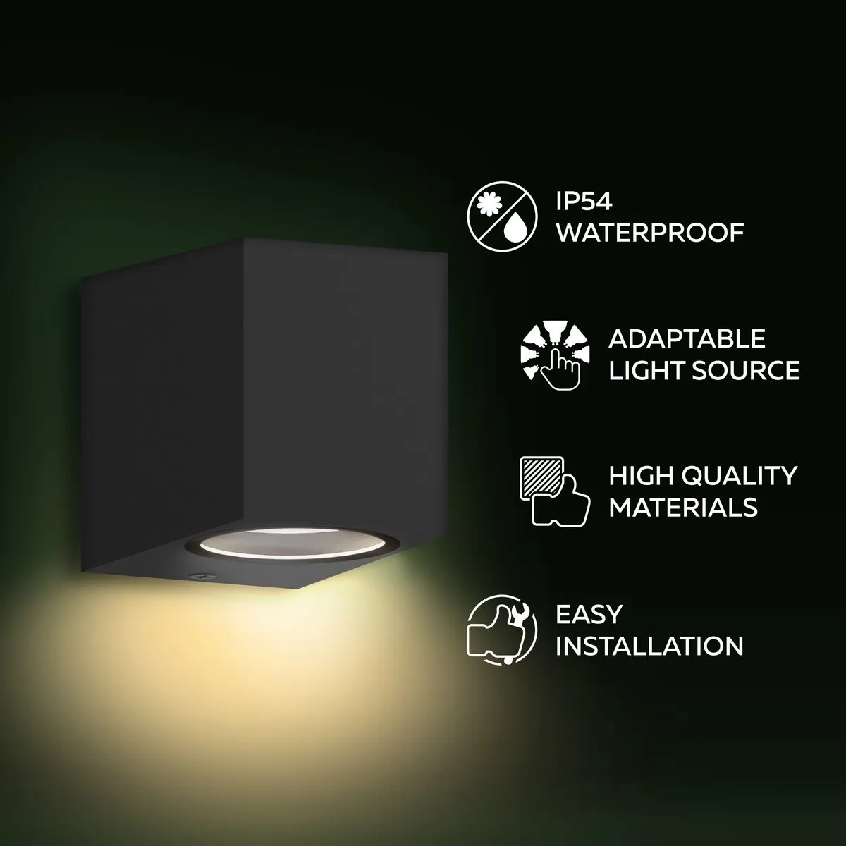 Calex Sanremo Wandlamp GU10 IP54 - Zwart 4-Stuks