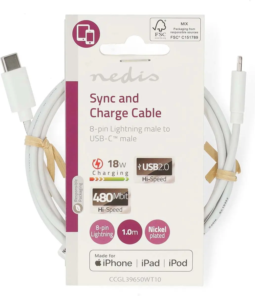 Nedis Lightning Kabel USB-C 1m - Wit