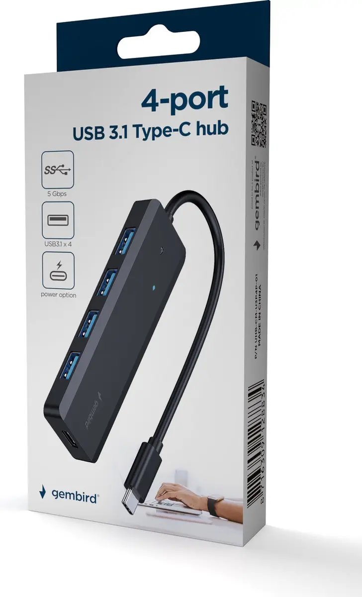 Gembird USB-C Hub UHB-CM-U3P4P-01 - 4x USB-A 3.2 Gen 1 - 15cm