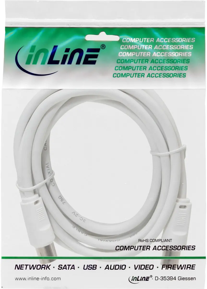 InLine Antennekabel 2x Afgeschermd 3m - Wit