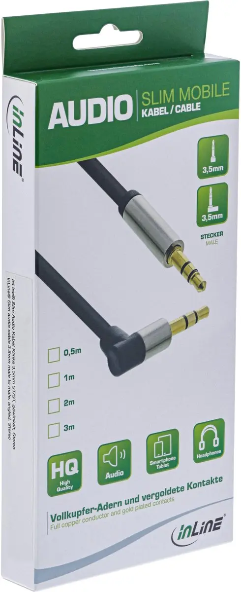 InLine 3,5mm Jack Kabel - Haaks - 1m - Zwart