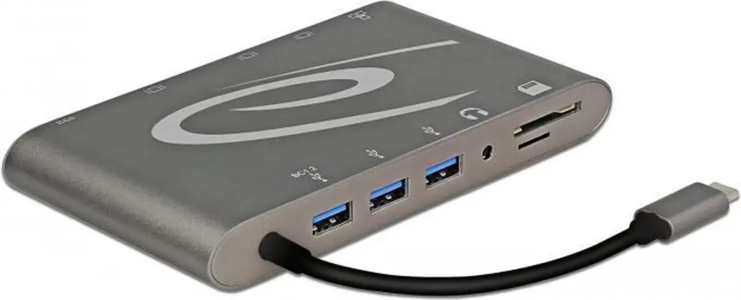 Delock 87297 USB-C Docking Station - HDMI/DP/VGA/3,5mm/RJ45/USB - Grijs