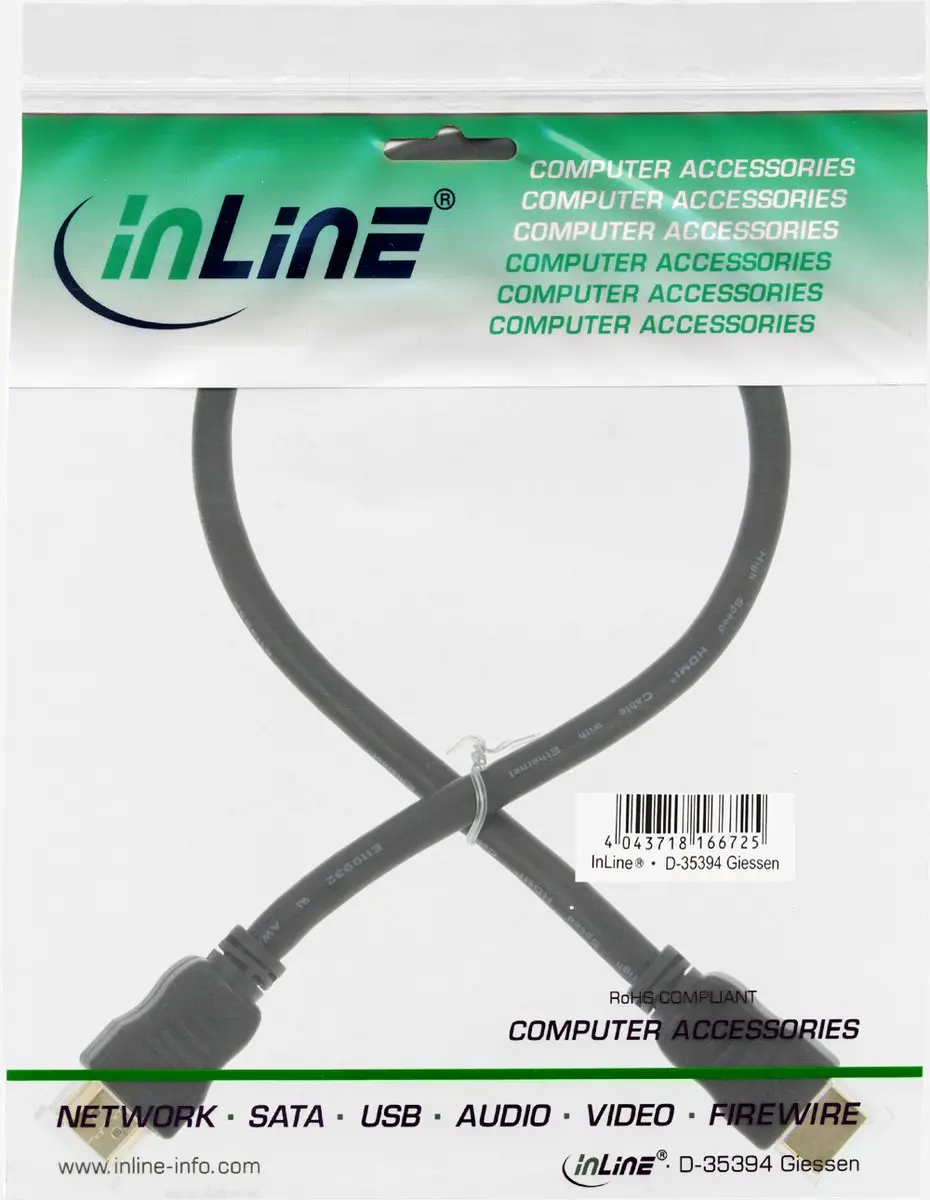 InLine HDMI High Speed Kabel 1,5m - Zwart/Goud