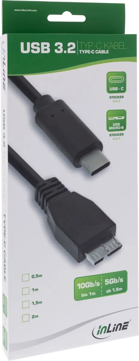 InLine USB-C naar Micro-B Kabel 1,5m - Zwart