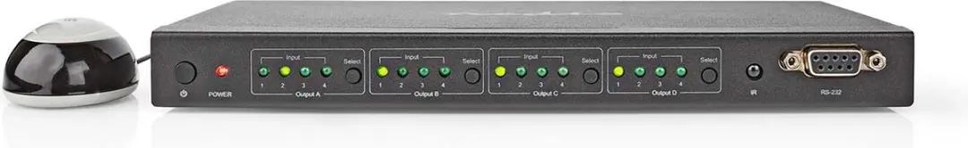 Nedis HDMI Matrix VMAT3494AT 4x4 - 4K@60Hz - Metaal - Zwart
