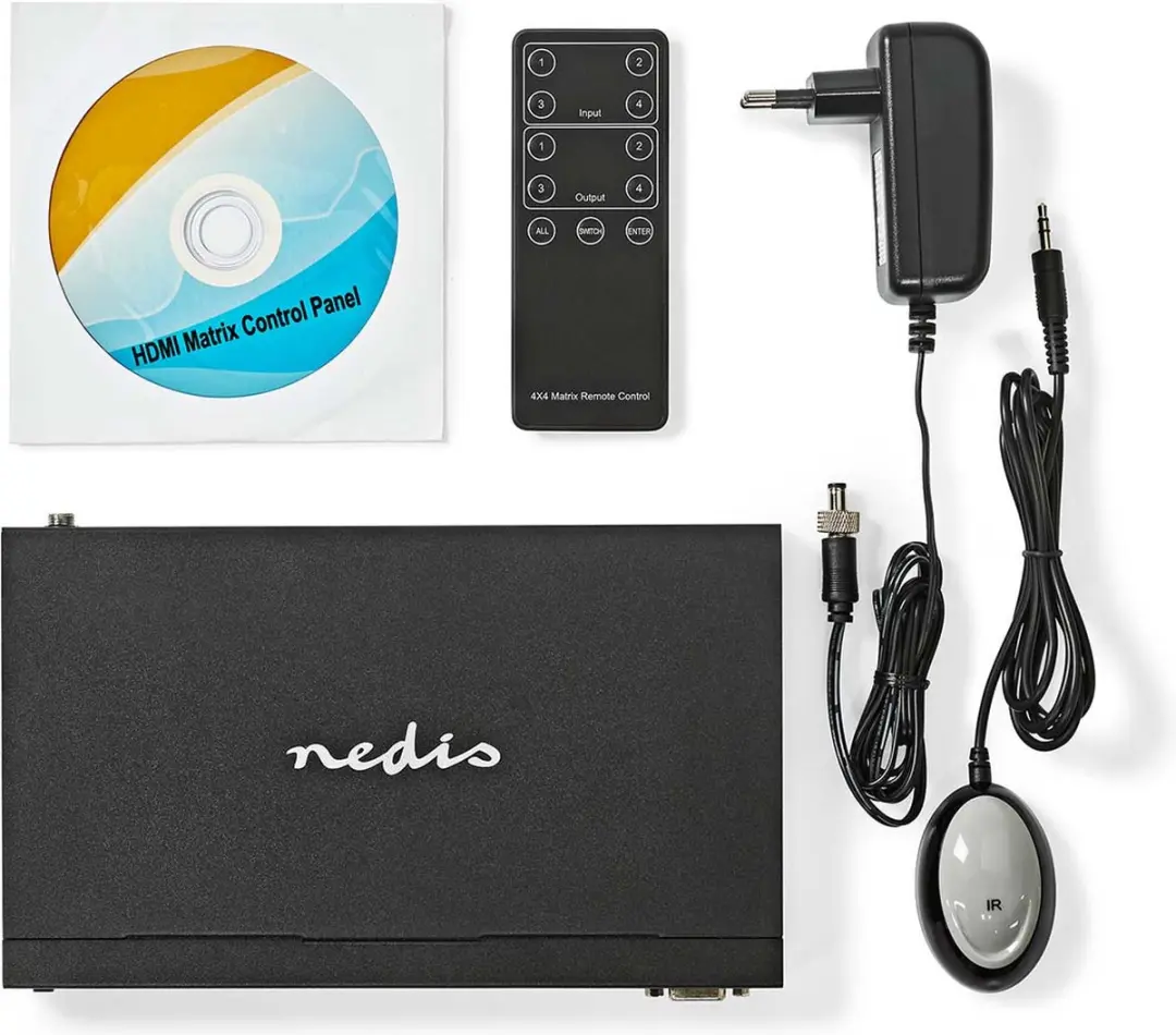 Nedis HDMI Matrix VMAT3494AT 4x4 - 4K@60Hz - Metaal - Zwart