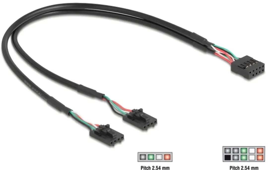 Delock USB 2.0 Kabel 10-pin naar 2x 4-pin