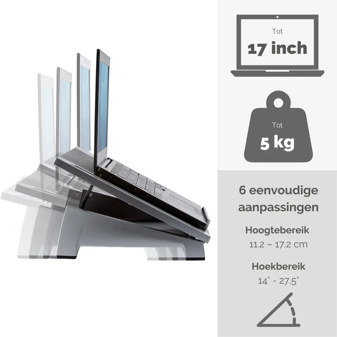 Fellowes Office Suites Laptopstandaard 0043859470952 - 17 Inch - Zwart/Zilver