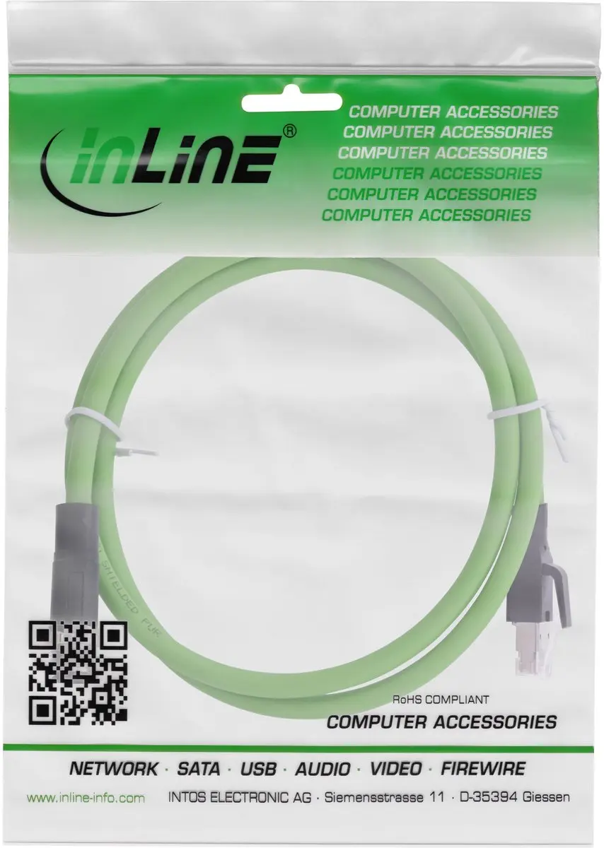 InLine M12 4-pins D-gecodeerd Industriële Netwerkkabel CAT5e PUR 3m - Groen