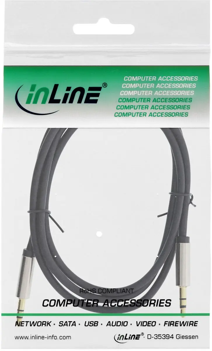 InLine Slim Audio Kabel 3.5mm M/M - 1m - Zwart
