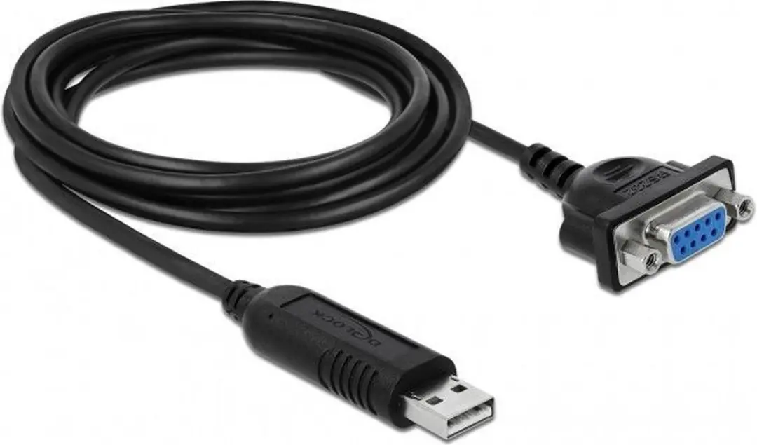 Delock USB-A naar RS232 Adapter 9-pins SUB-D FTDI 1,8m - Zwart
