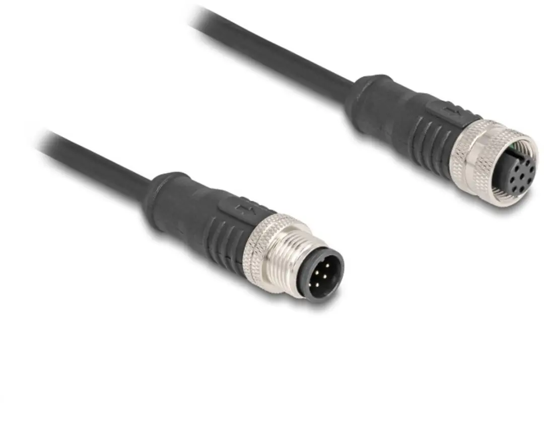 Delock M12 8-pins A-gecodeerde Netwerkverlengkabel CAT5e 1m