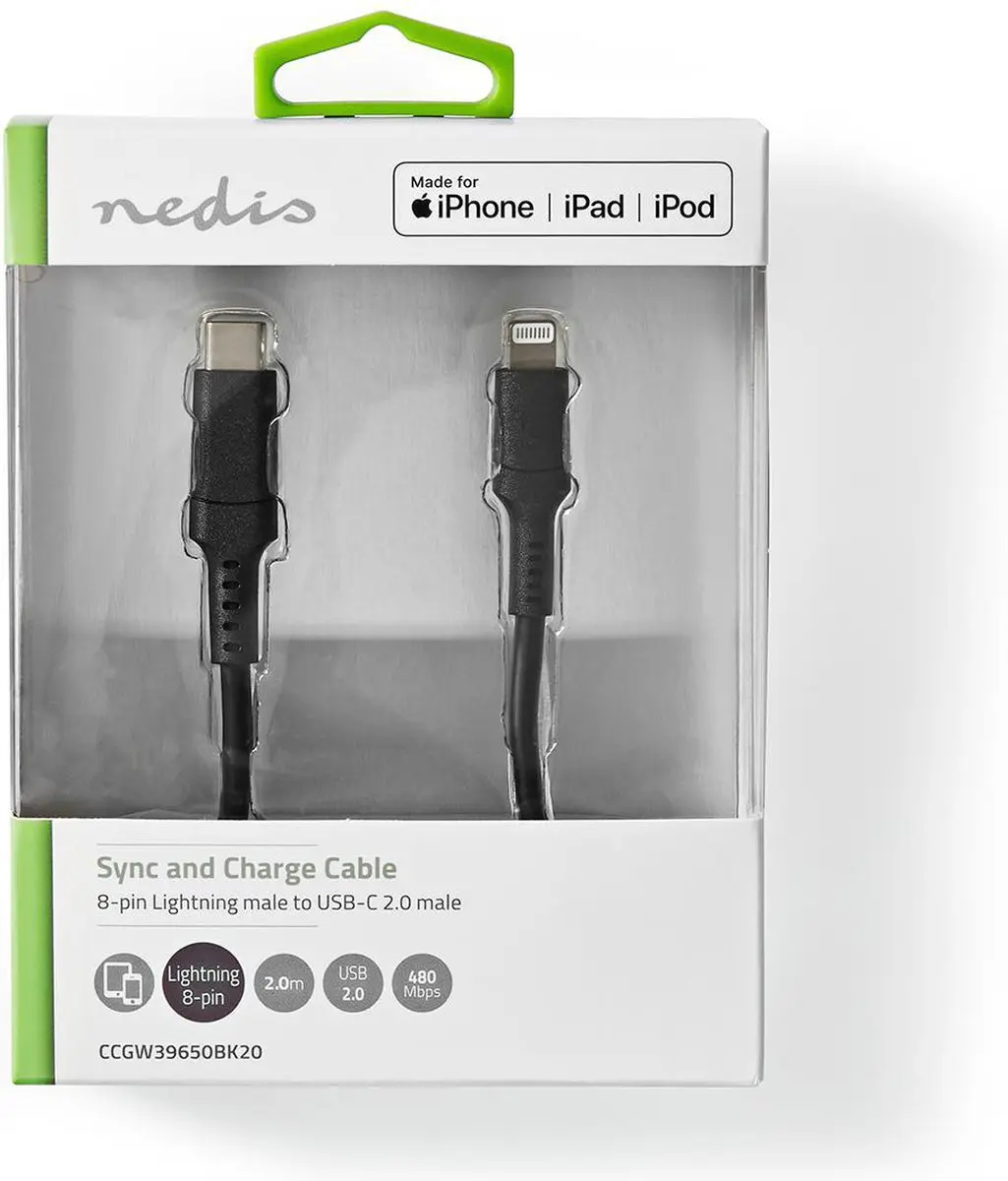 Nedis Lightning Kabel USB-C 2.0 2m - Zwart