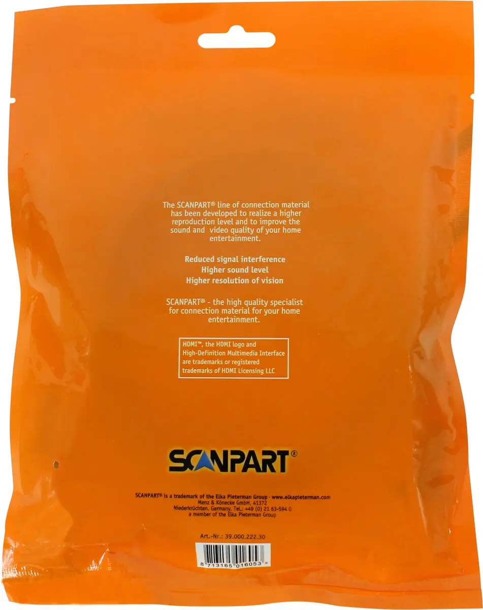 Scanpart HDMI High Speed Ethernet Kabel 3,0m - Zwart+Oranje