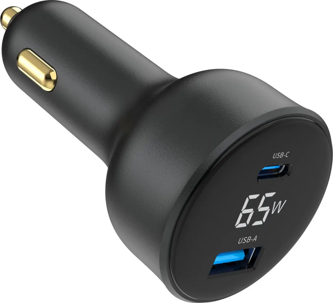 Gembird TA-UC-AC2PD65LCD-CAR USB Snelader 65W - Type-C PD - LCD - Zwart