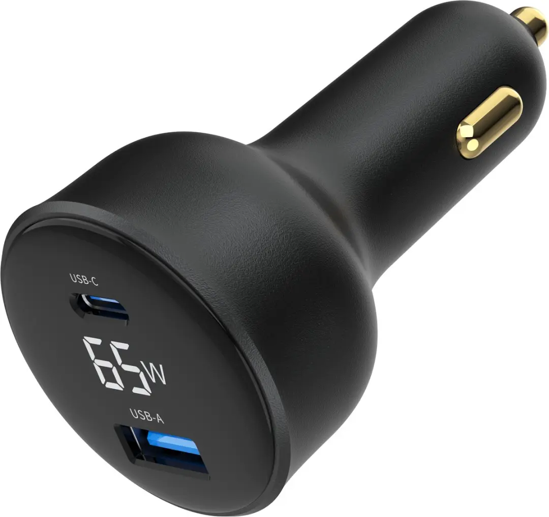 Gembird TA-UC-AC2PD65LCD-CAR USB Snelader 65W - Type-C PD - LCD - Zwart