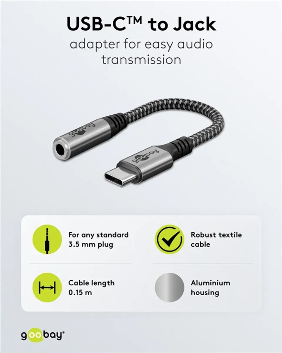 Goobay USB-C naar 3,5mm Adapterkabel - DAC - 0,1m - Zwart